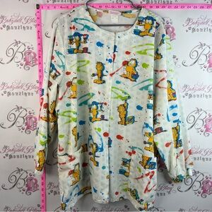Cherokee scrubs top vintage painting White Garfield Print Button Front Cardigan